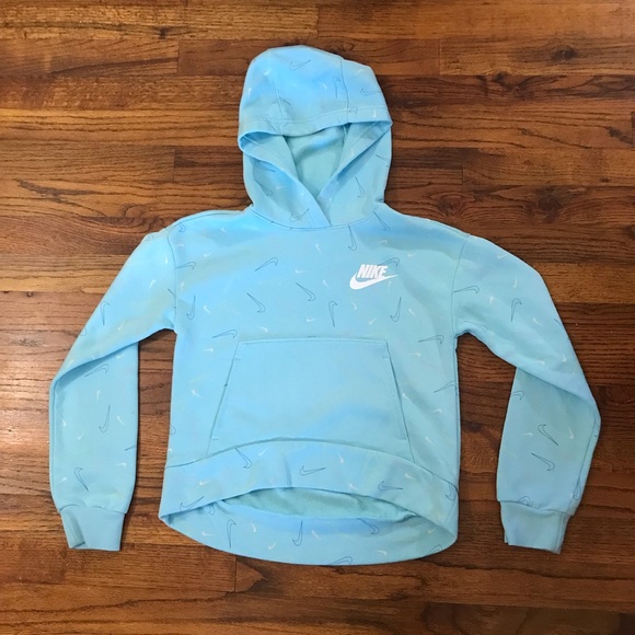Girls Nike Blue Hoodie Hooded Sweatshirt Top Athletic Activewear LS Pullover Shi - Picture 1 of 14